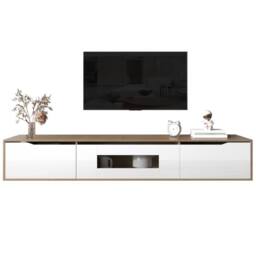 ModernLuxe High-gloss TV cabinet with door & colour-changing LED lights in White - thumbnail 4