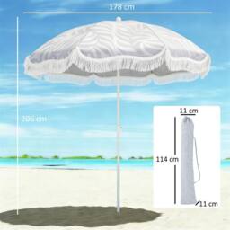 OUTSUNNY 1.8 m Beach Umbrella Parasol with Sand Anchor, 30° Tilt in Light Grey - thumbnail 3
