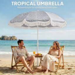 OUTSUNNY 1.8 m Beach Umbrella Parasol with Sand Anchor, 30° Tilt in Light Grey - thumbnail 4