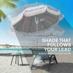 OUTSUNNY 1.8 m Beach Umbrella Parasol with Sand Anchor, 30° Tilt in Light Grey - thumbnail 6