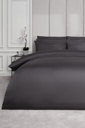 OHS 220 Thread Count Hotel Luxury Premium Quality Cotton Soft Duvet Cover Set in Charcoal - Size: Single - thumbnail 2