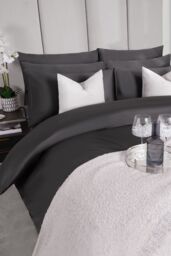OHS 220 Thread Count Hotel Luxury Premium Quality Cotton Soft Duvet Cover Set in Charcoal - Size: Single - thumbnail 6