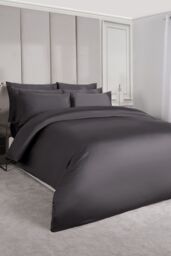 OHS 220 Thread Count Hotel Luxury Premium Quality Cotton Soft Duvet Cover Set in Charcoal - Size: Single - thumbnail 1