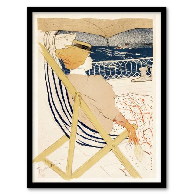 "Artery8 Ocean Cruise Passenger Vintage Framed Wall Art Print Toulouse Lautrec in Beige - Size: W12"" x H16""" - image 1