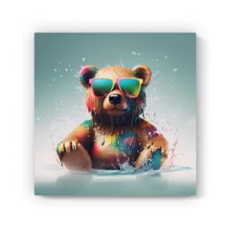 "Warren Reed - Designer Splashart Bear In Glasses Canvas - Size: W16"" x H16""" - thumbnail 2