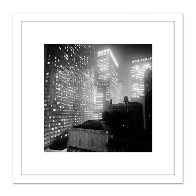 Artery8 New York At Night Skyscrapers Vintage Photo 8X8 Inch Square Wooden Framed Wall Art Print Picture with Mount in White - image 1
