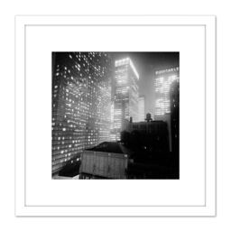 Artery8 New York At Night Skyscrapers Vintage Photo 8X8 Inch Square Wooden Framed Wall Art Print Picture with Mount in White - thumbnail 1