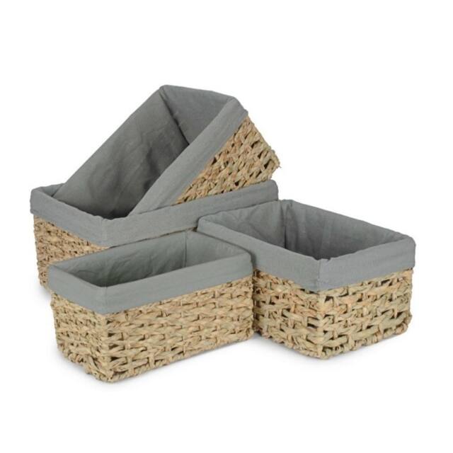 Red Hamper Set of 4 Thatch Grass Woven Storage Basket with Grey Cotton Lining in Green - image 1