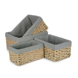 Red Hamper Set of 4 Thatch Grass Woven Storage Basket with Grey Cotton Lining in Green