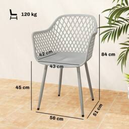 OUTSUNNY Garden Chairs Set of 4, Garden Dining Chairs with Armrests in Grey - thumbnail 3