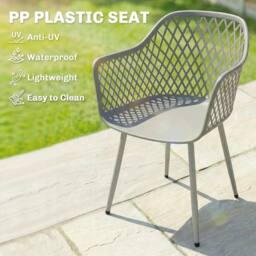 OUTSUNNY Garden Chairs Set of 4, Garden Dining Chairs with Armrests in Grey - thumbnail 4