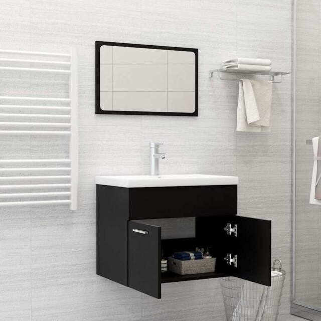 Berkfield Home Durable 2 Piece Bathroom Furniture Set Black Engineered Wood - image 1