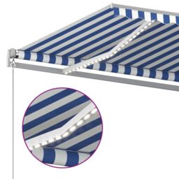 Berkfield Home Manual Retractable Awning with LED 600x350 cm Blue & White - thumbnail 5
