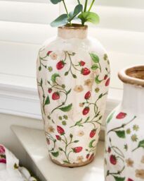Dibor Vintage Style Strawberry Ceramic Spring Flower Pot Urn Vase in White - Size: Large - thumbnail 1
