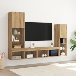 Berkfield Home TV Cabinet with LED Lights Artisan Oak 40.5x30x102 cm in Brown