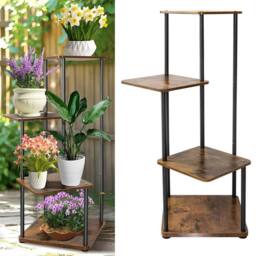 KORVIXA 4 Tier Metal Plant Stand Flower Pot Display Rack in Brown - thumbnail 3