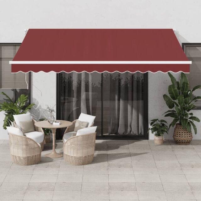 Berkfield Home Manual Retractable Awning with LED Burgundy 400x300 cm in Red - image 1