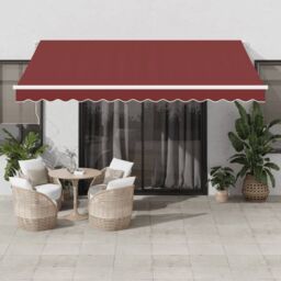 Berkfield Home Manual Retractable Awning with LED Burgundy 400x300 cm in Red