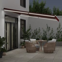 Berkfield Home Manual Retractable Awning with LED Burgundy 400x300 cm in Red - thumbnail 3