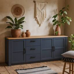 Wyld Haus Bramblecroft Large Navy & Natural Oak Sideboard 3 Door 3 Drawer - thumbnail 1