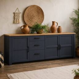 Wyld Haus Bramblecroft Large Navy & Natural Oak Sideboard 3 Door 3 Drawer - thumbnail 2