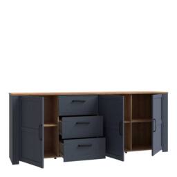 Wyld Haus Bramblecroft Large Navy & Natural Oak Sideboard 3 Door 3 Drawer - thumbnail 5