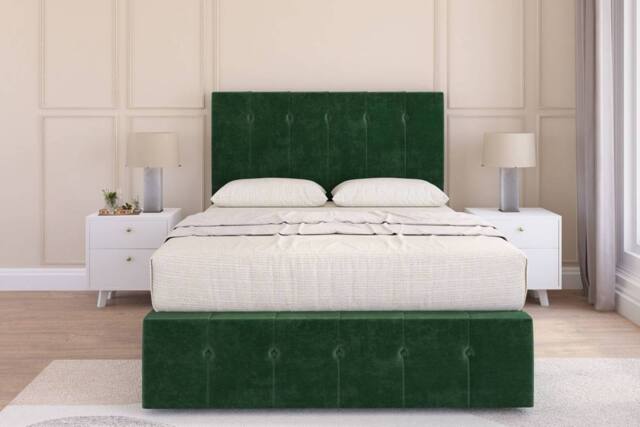 "Sloomy Cambridge Plush Divan Base 2 Drawers-26"" Headboard & 12"" Footboard in Emerald - Size: Small Double" - image 1