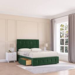 "Sloomy Cambridge Plush Divan Base 2 Drawers-26"" Headboard & 12"" Footboard in Emerald - Size: Small Double" - thumbnail 3