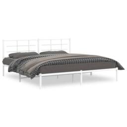 Berkfield Home Metal Bed Frame without Mattress with Headboard White 200x200cm - Size: 200x200 cm - thumbnail 2
