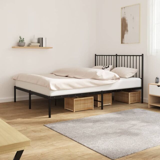 Berkfield Home Metal Bed Frame with Headboard Black 135x190 cm Double - image 1