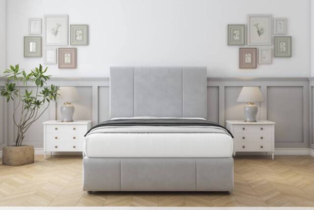 "Comfort Beds Arya Plush Divan Set No Drawers-26"" Headboard-Footboard in Silver - Size: Double" - image 1