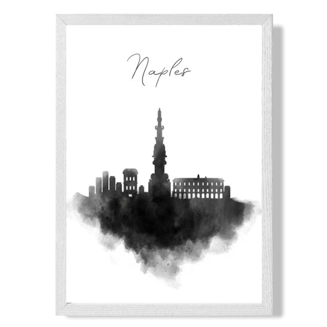 ARTZE Naples Watercolour Skyline City Framed Print SIZE: A4 with White Frame in Black - image 1