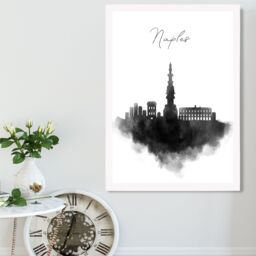 ARTZE Naples Watercolour Skyline City Framed Print SIZE: A4 with White Frame in Black - thumbnail 2
