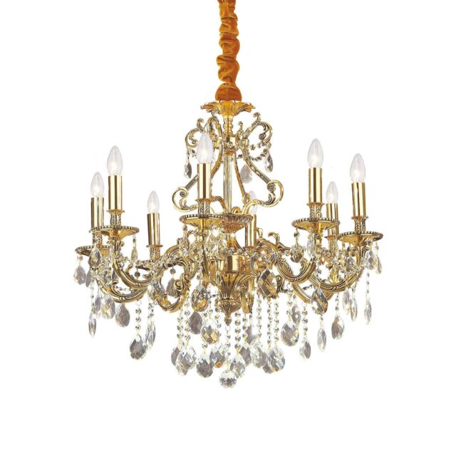 Netlighting Gioconda 8 Light Crystal Chandelier Antique Gold Finish E14 in Clear