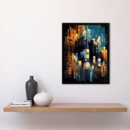Artery8 Downtown Motown Skyscraper Architectural Blue Orange Painting Modern New York Art Print Framed Poster Wall Decor 12x16 inch - thumbnail 4