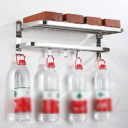 Hinsinc Double Tier Towel Rail Wall Mounted Bathroom Shelf with Hook Folding in Silver - thumbnail 9
