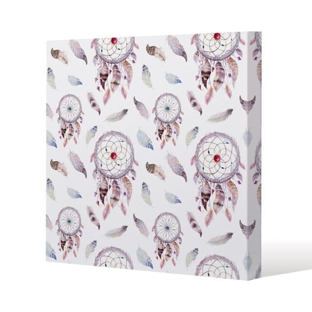 Benjamin Tate Design Dreamcatcher & feather pattern (Canvas Print) / 77 x 77 x 4cm in Natural - Size: 77 x 77 x 4 cm - image 1