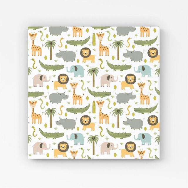 "Warren Reed - Designer Cute Safari Animals Canvas in Green - Size: W16"" x H16""" - image 1