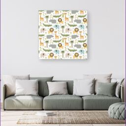"Warren Reed - Designer Cute Safari Animals Canvas in Green - Size: W16"" x H16""" - thumbnail 4