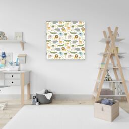 "Warren Reed - Designer Cute Safari Animals Canvas in Green - Size: W16"" x H16""" - thumbnail 3