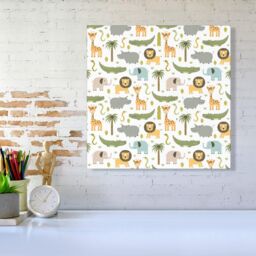"Warren Reed - Designer Cute Safari Animals Canvas in Green - Size: W16"" x H16""" - thumbnail 2