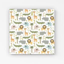 "Warren Reed - Designer Cute Safari Animals Canvas in Green - Size: W16"" x H16""" - thumbnail 1