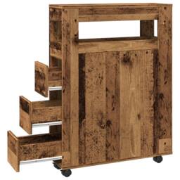 Berkfield Home Narrow Bathroom Cabinet with Wheels Old Wood Engineered Wood in Brown - thumbnail 7