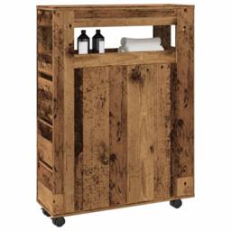 Berkfield Home Narrow Bathroom Cabinet with Wheels Old Wood Engineered Wood in Brown - thumbnail 2