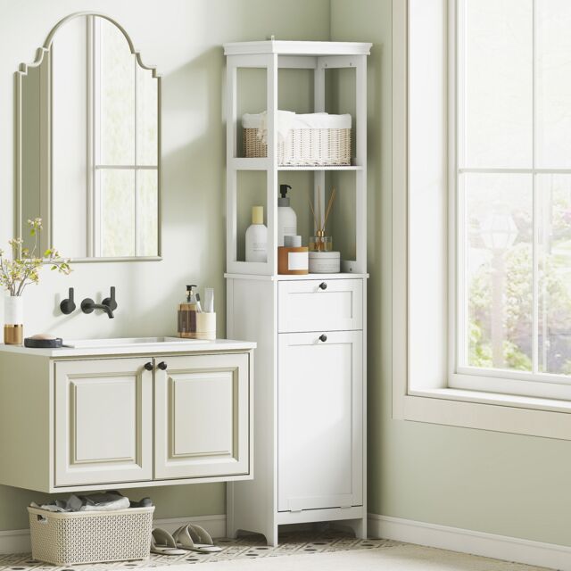 HOMCOM Slim Bathroom Storage Unit with Tilt-Out Laundry Cabinet Drawer White - image 1