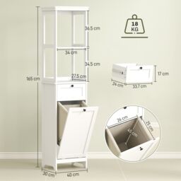 HOMCOM Slim Bathroom Storage Unit with Tilt-Out Laundry Cabinet Drawer White - thumbnail 3