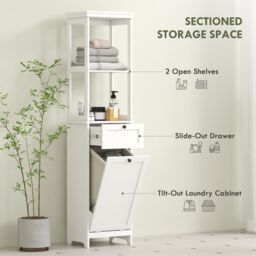 HOMCOM Slim Bathroom Storage Unit with Tilt-Out Laundry Cabinet Drawer White - thumbnail 4