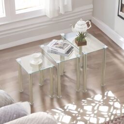Pirlo Plush 3 Pc Glass Nesting Tables Living Room Furniture in Silver - thumbnail 5