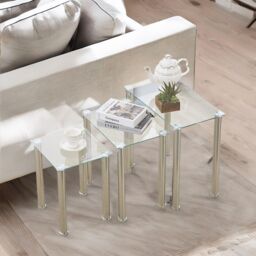 Pirlo Plush 3 Pc Glass Nesting Tables Living Room Furniture in Silver - thumbnail 4