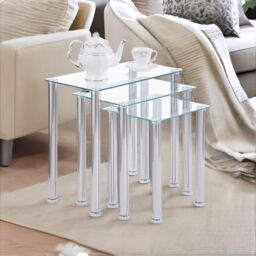 Pirlo Plush 3 Pc Glass Nesting Tables Living Room Furniture in Silver - thumbnail 2